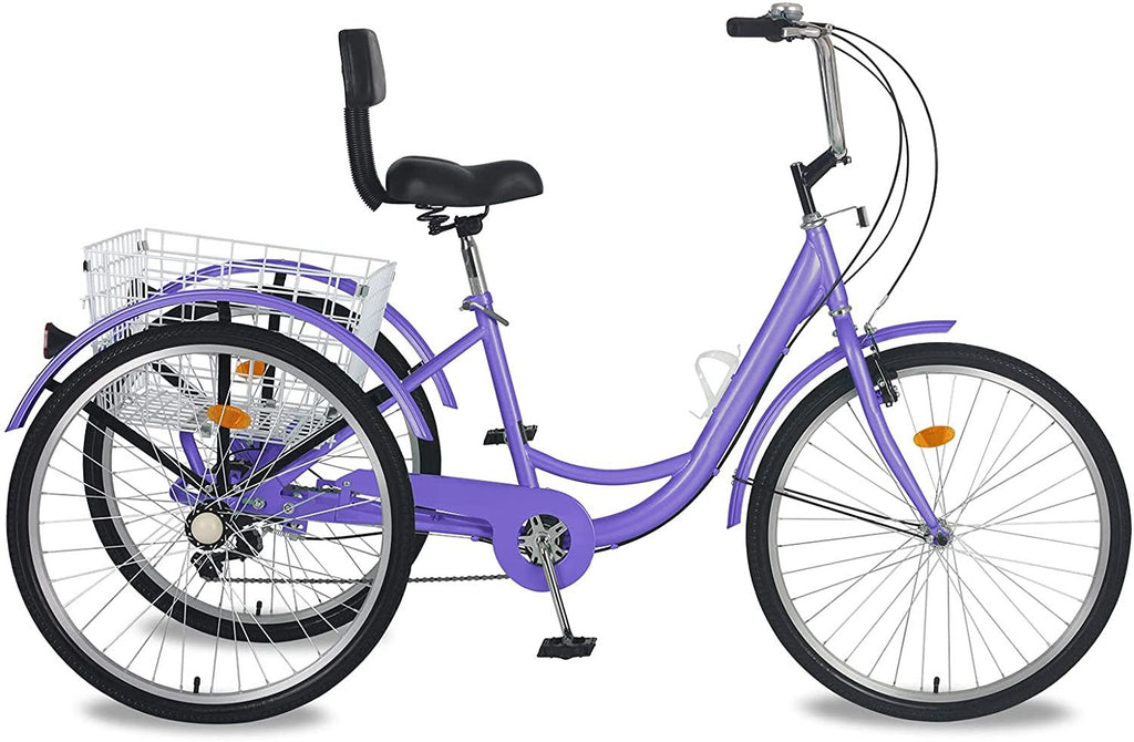 Adult Tricycles, 3 Wheel Bikes for Adults 24 inch /26 inch 7 Speed Adult Trikes Bicycles Cruise Trike with Shopping Basket for Seniors, Women, Men (Purple, 20" Wheels)