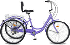 Adult Tricycles, 3 Wheel Bikes for Adults 24 inch /26 inch 7 Speed Adult Trikes Bicycles Cruise Trike with Shopping Basket for Seniors, Women, Men (Purple, 20" Wheels)