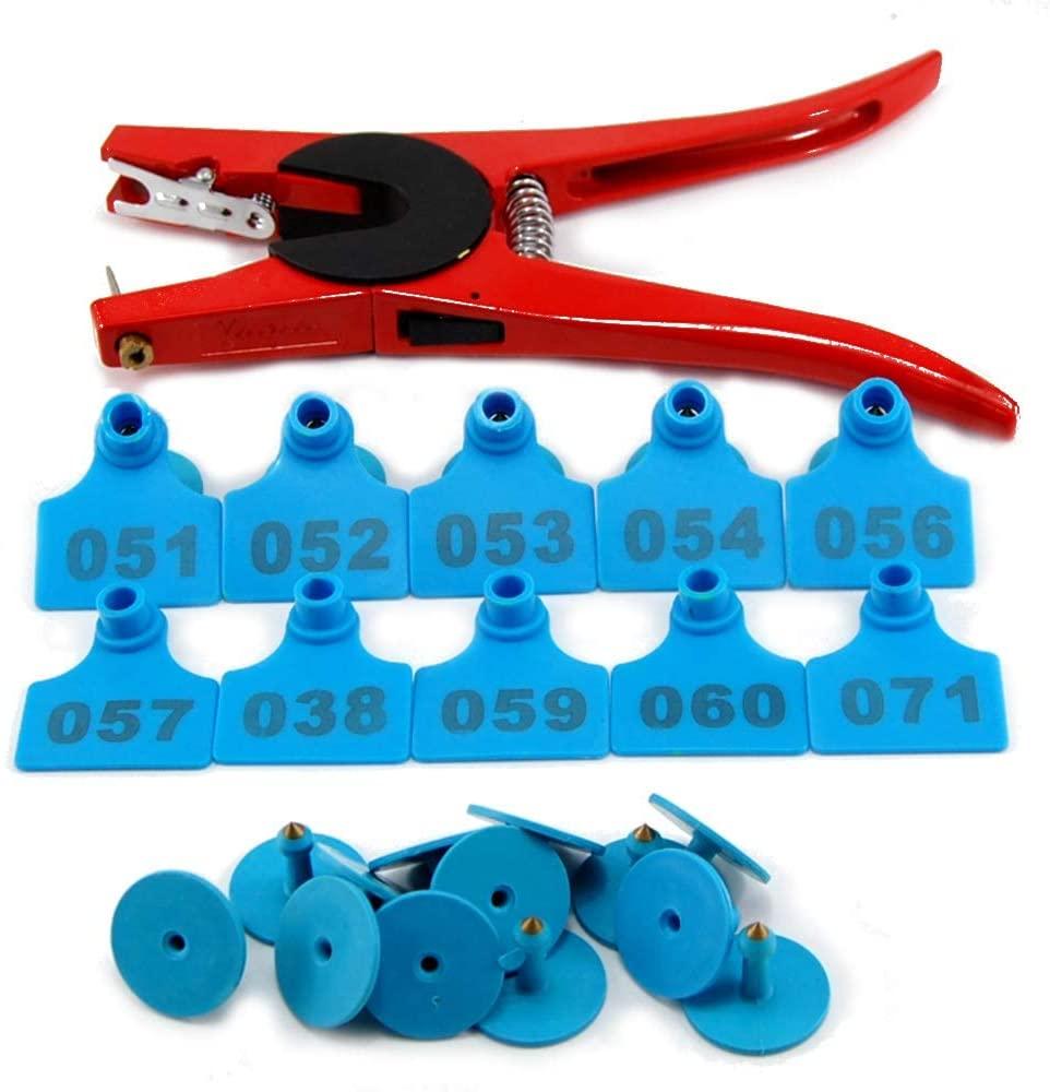 huishop 100 sets numbered plastic ear tags livestock identificationfor earring for calves sheep cattle cows pigs with 1 pcs plier applicator