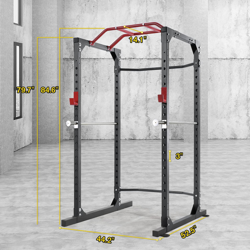MaxKare Power Rack Squat Rack with Lat Pulldown Power Cawith 14 Height Adjustable 1600 Lbs. Capacity for Barbell Weight Lifting Squat