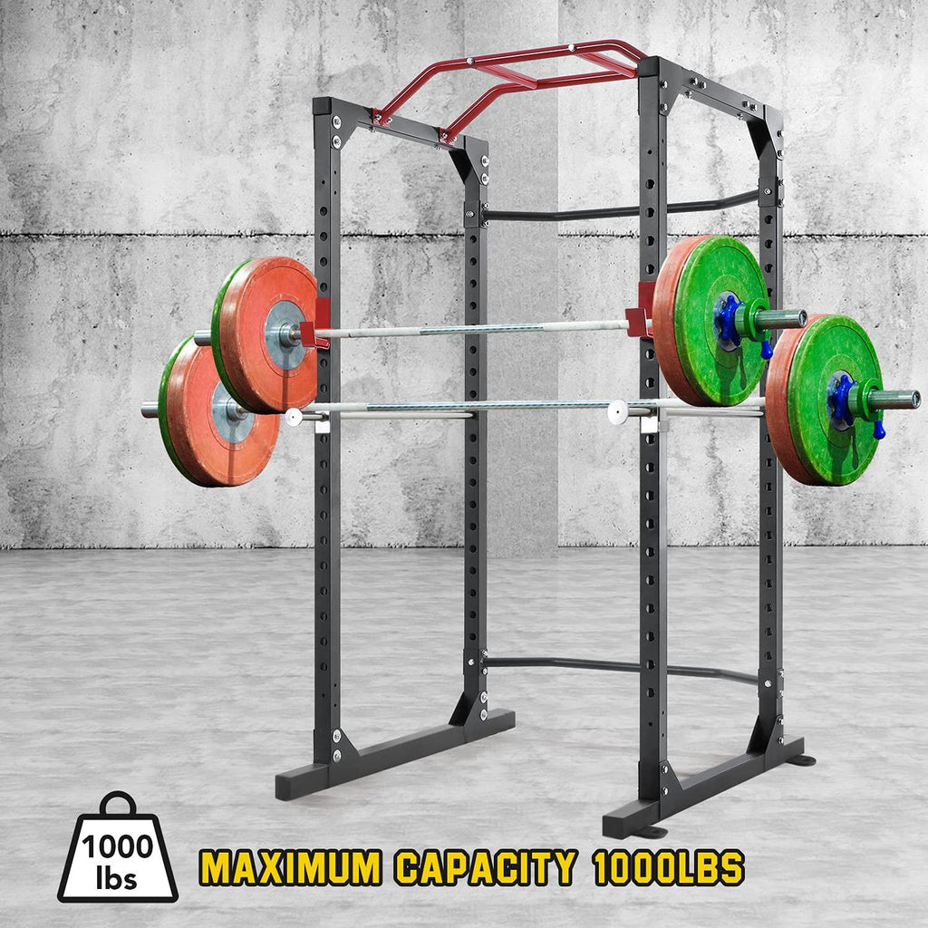 MaxKare Power Rack Squat Rack with Lat Pulldown Power Cawith 14 Height Adjustable 1600 Lbs. Capacity for Barbell Weight Lifting Squat
