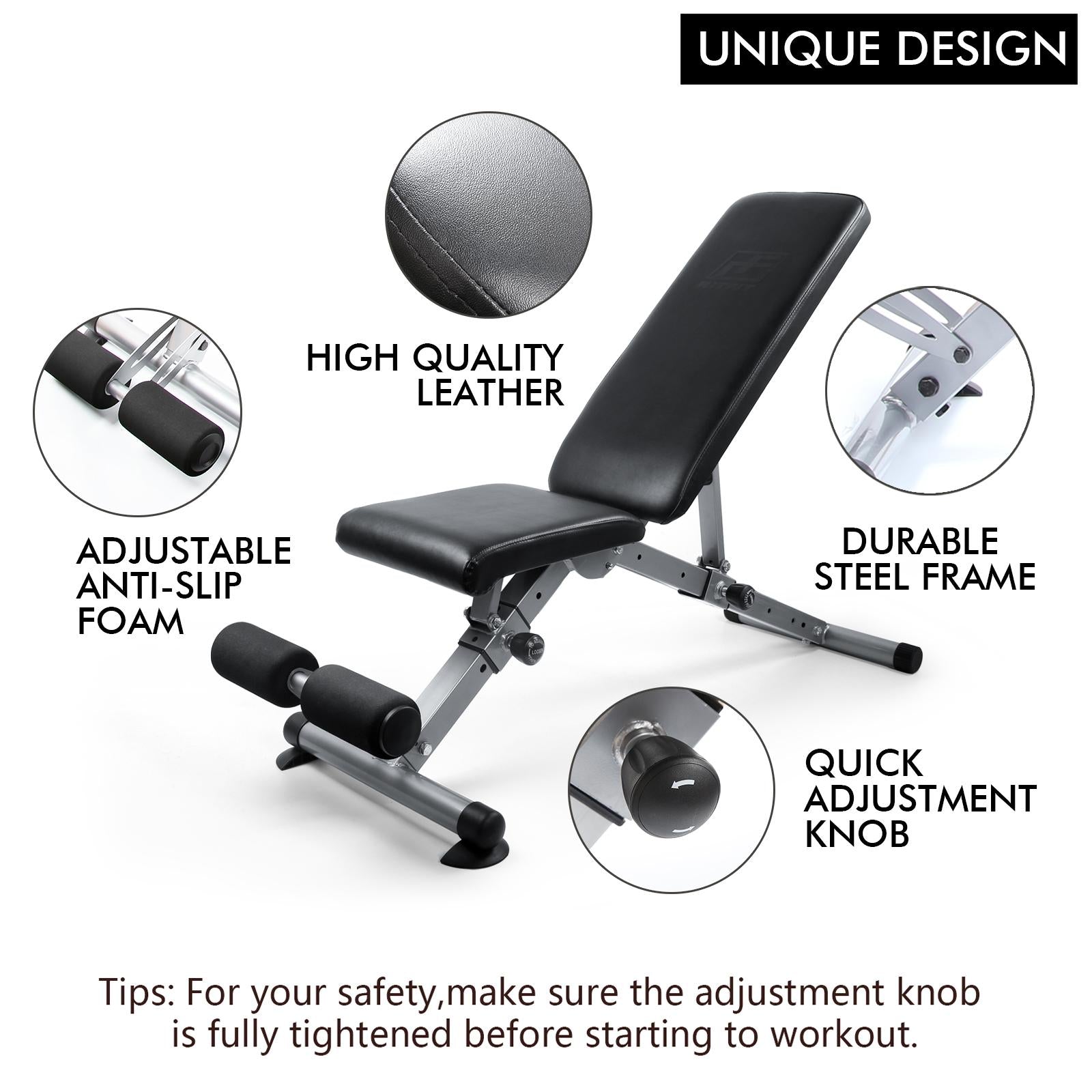 RitFit Adjustable Foldable Utility Weight Bench for Home Gym, Weightlifting and Strength Training - Bonus Workout Poster
