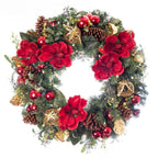 30 in. Artificial Pre-Lit LED Red Magnolia Wreath