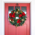 30 in. Artificial Pre-Lit LED Red Magnolia Wreath