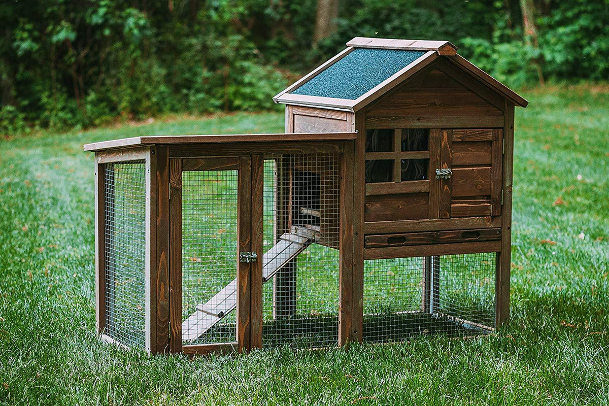 Homestead 86-438 Solid Spruce Easy to Assemble Small Animal Hutch with Heavy-Duty latches and an Asphalt roof, Assembled Dimensions 48.0"X24.4"X36.6",Natural