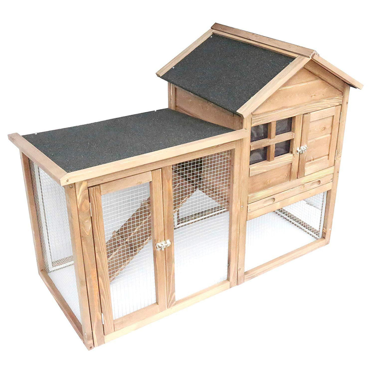 Homestead 86-438 Solid Spruce Easy to Assemble Small Animal Hutch with Heavy-Duty latches and an Asphalt roof, Assembled Dimensions 48.0"X24.4"X36.6",Natural
