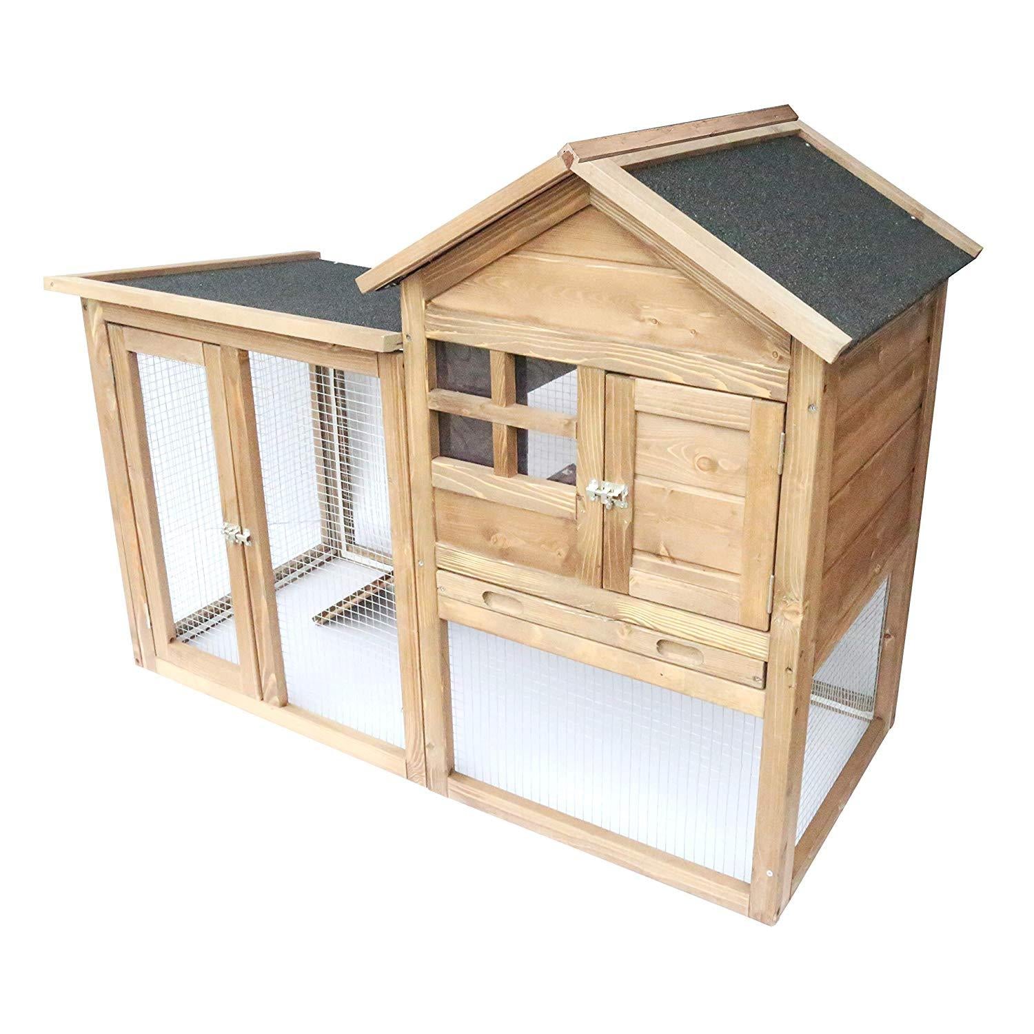 Homestead 86-438 Solid Spruce Easy to Assemble Small Animal Hutch with Heavy-Duty latches and an Asphalt roof, Assembled Dimensions 48.0"X24.4"X36.6",Natural