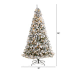 Nearly Natural River Mountain Clear Prelit LED Green Flocked Pine Christmas Tree, with Pinecones 9'