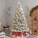 Nearly Natural River Mountain Clear Prelit LED Green Flocked Pine Christmas Tree, with Pinecones 9'
