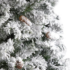 Nearly Natural River Mountain Clear Prelit LED Green Flocked Pine Christmas Tree, with Pinecones 9'