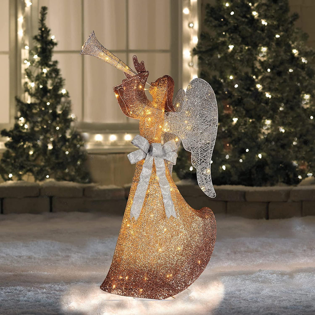 Northlight 63" Gold LED Lighted Angel with Trumpet Outdoor Christmas Decoration