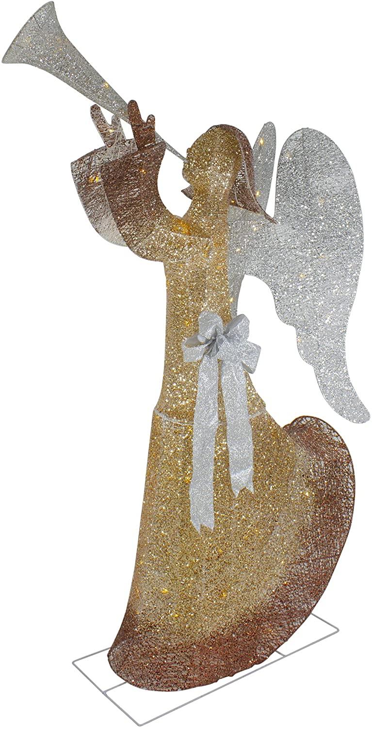 Northlight 63" Gold LED Lighted Angel with Trumpet Outdoor Christmas Decoration