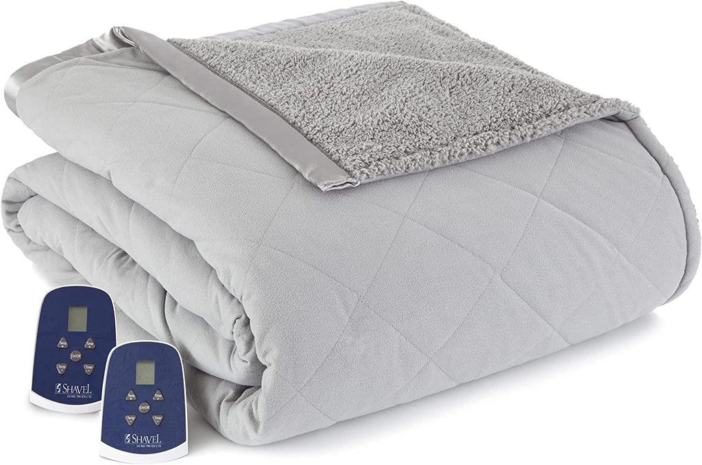 Queen-Size Heated Electric Blanket with Sherpa, Machine Wash &amp; Dry, Timer &amp; Safety Shutoff, 90Lx84W, Slate Grey