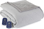 Queen-Size Heated Electric Blanket with Sherpa, Machine Wash &amp; Dry, Timer &amp; Safety Shutoff, 90Lx84W, Slate Grey