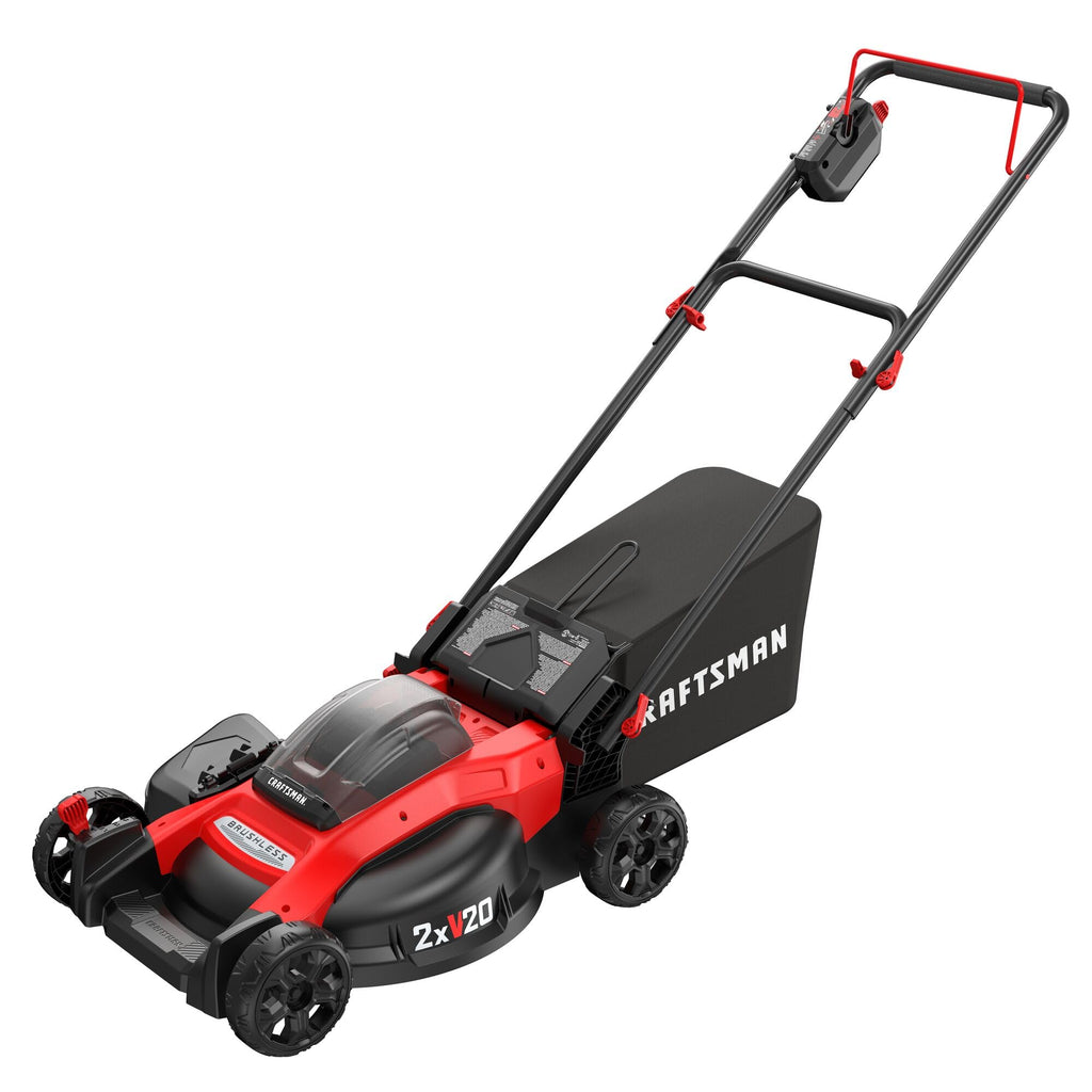 V20 20 in Lawn Mower, 2 x 5Ah Batteries and 2 Chargers Included, High Effeciency Brushless Motor, Push Mower, Up to 50 Min of Runtime, Lightweight, Grass Bag, Low Profile (CMCMW220P2)