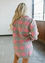 oversized fuzzy shacket - pink &amp; grey