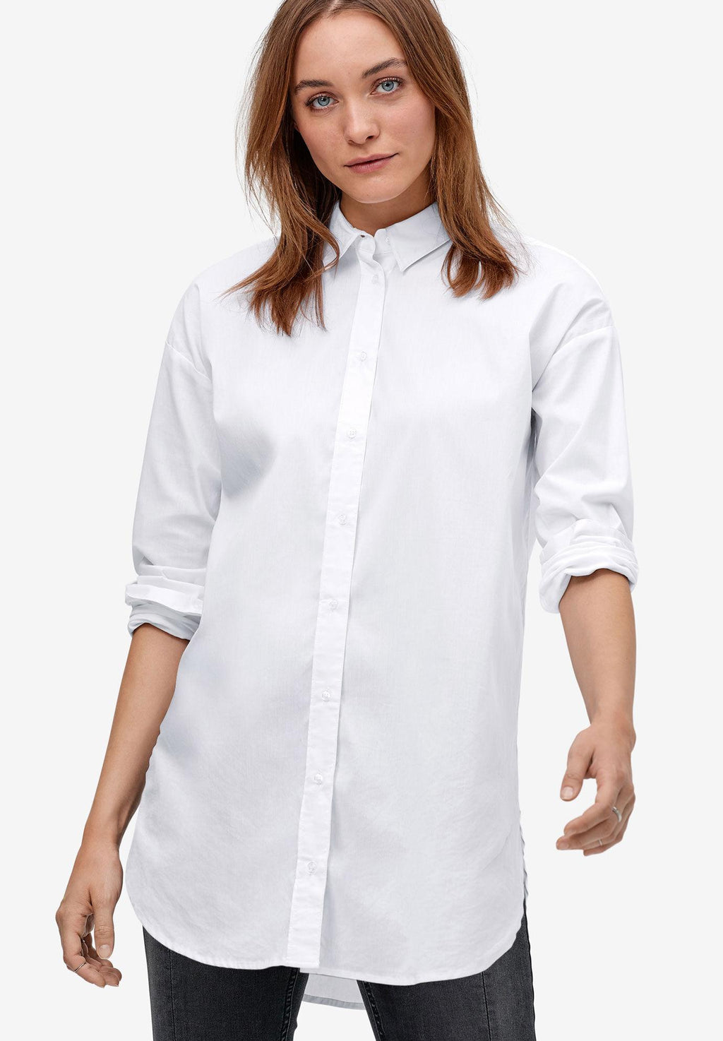 relaxed button front tunic shirt