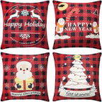 Christmas Pillowcase 1818 inch 4PCS Winter Decoration Buffalo Plaid Linen Print Santa Claus Christmas Tree Snowman elk Ornaments Sofa Decorative Pillowcase Invisible Zipper Square Pillowcase