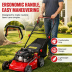 3 in 1 Self Propelled Gas Lawn Mower, 131cc 4-Stroke Engine with 50L Grass Bag &amp; Big Wheels, 3-in-1 Mulching/Side Discharge/Rear Bag, Push Button Start for Medium to LarLawns Red