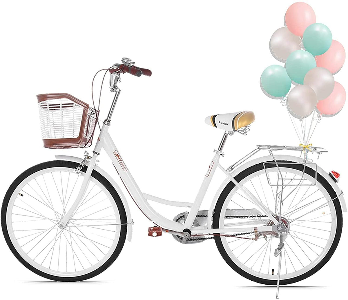 Womens Bike Complete Cruiser Bikes for Women Commuter Bike Single Speed Classic Retro Bicycle with Basket, Front and Rear Fenders, Rear Rack, and 26-Inch Wheels