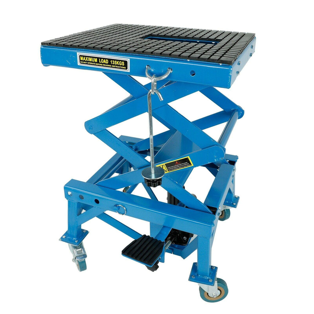 300lbs Heavy Duty Hydraulic Motorcycle Scissor Jack Lift with 4 Wheels