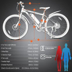 Black 26 In. 36V 350W Electric City Bicycle e-Bike Removable Battery 7 Speed Pedal Assist
