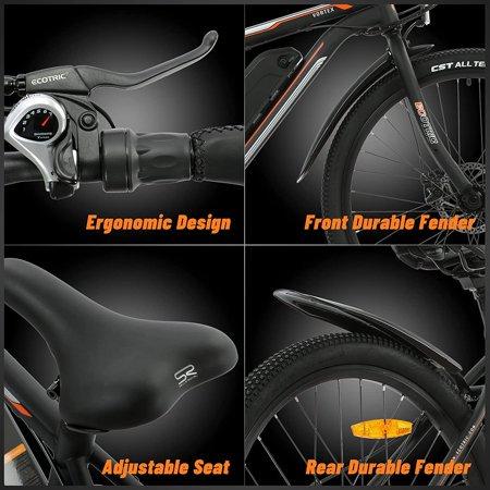 Black 26 In. 36V 350W Electric City Bicycle e-Bike Removable Battery 7 Speed Pedal Assist