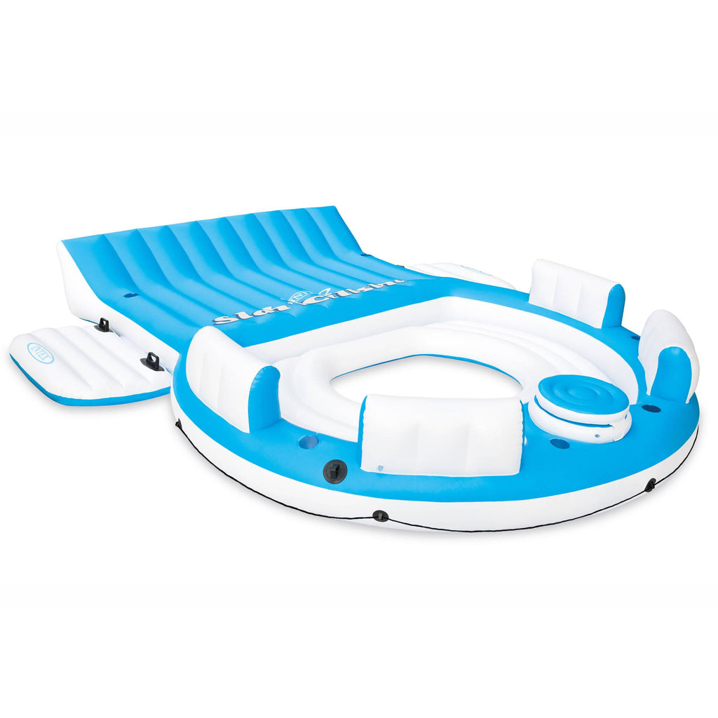 Inflatable Splash N Chill Island Lake Raft Lounger for Up to 7 Adults and Wet Set Adhesive Vinyl Tube Repair Patch 6 Pack