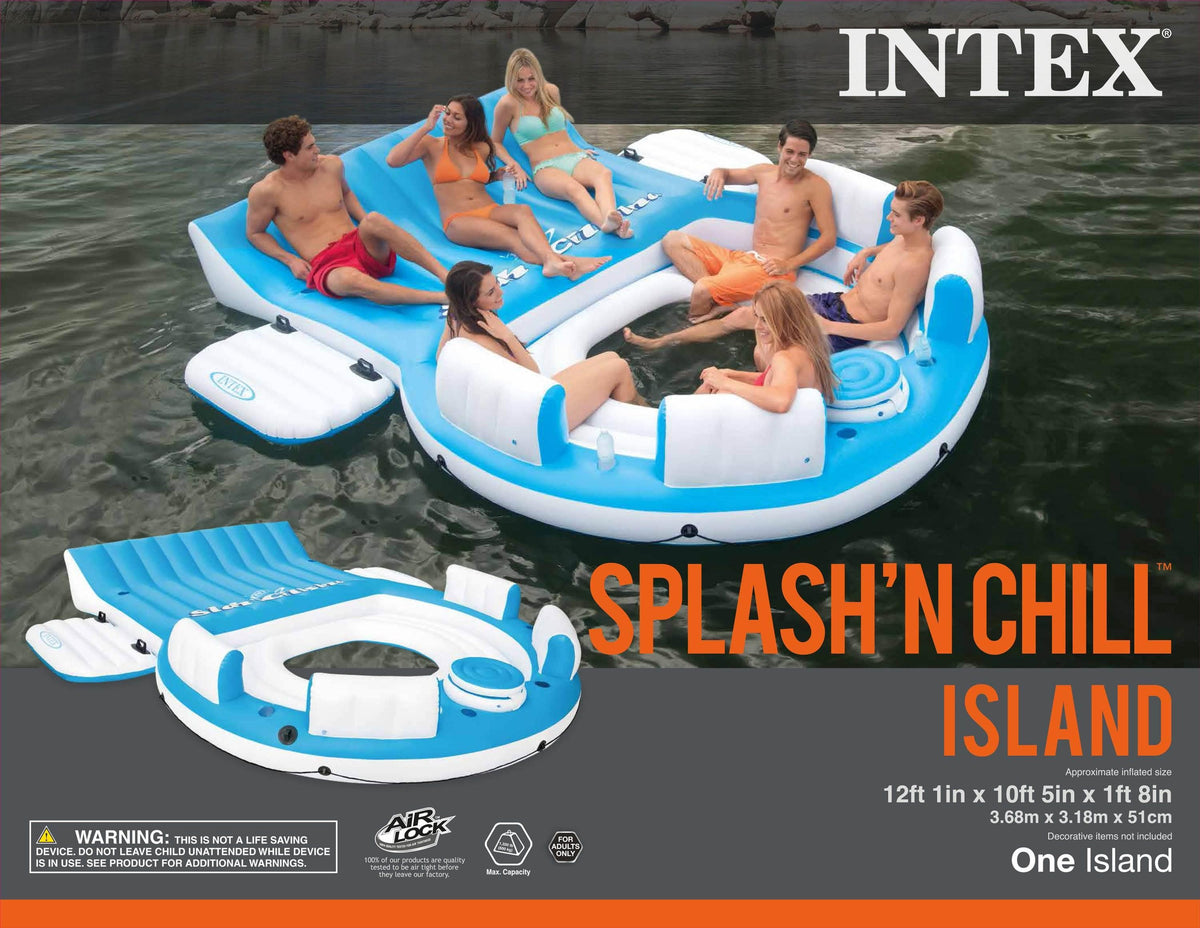 Inflatable Splash N Chill Island Lake Raft Lounger for Up to 7 Adults and Wet Set Adhesive Vinyl Tube Repair Patch 6 Pack