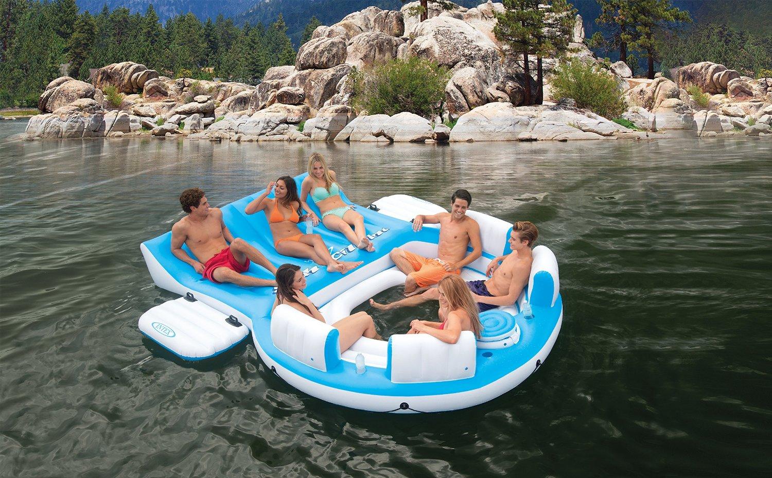 Inflatable Island Pool Lake Raft Float Lounger w/ AC Electric Air Pump