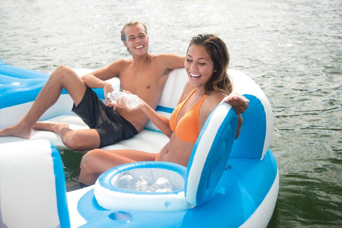 Inflatable Island Pool Lake Raft Float Lounger w/ AC Electric Air Pump