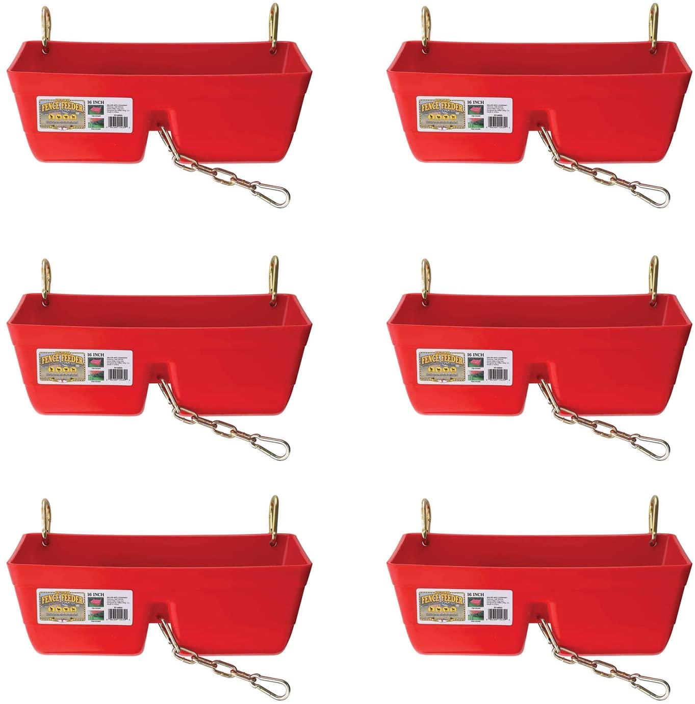 little giant ff16red 9 quart heavy duty plastic feed trough bucket fence feeder with clips for livestock &amp; pets, red (6 pack)