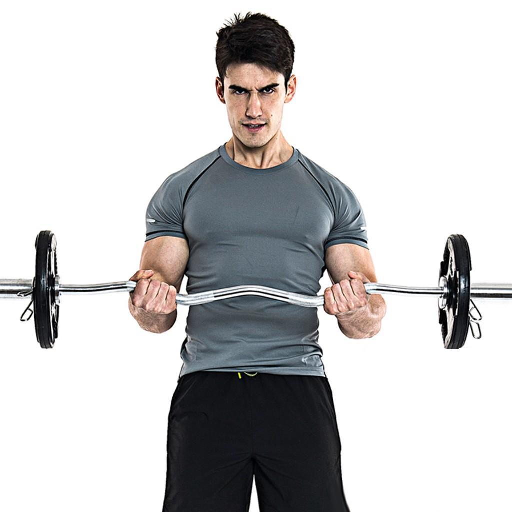 47" Bending Barbell Weightlifting Home Gym Equipment with 2 Clamps, Silver
