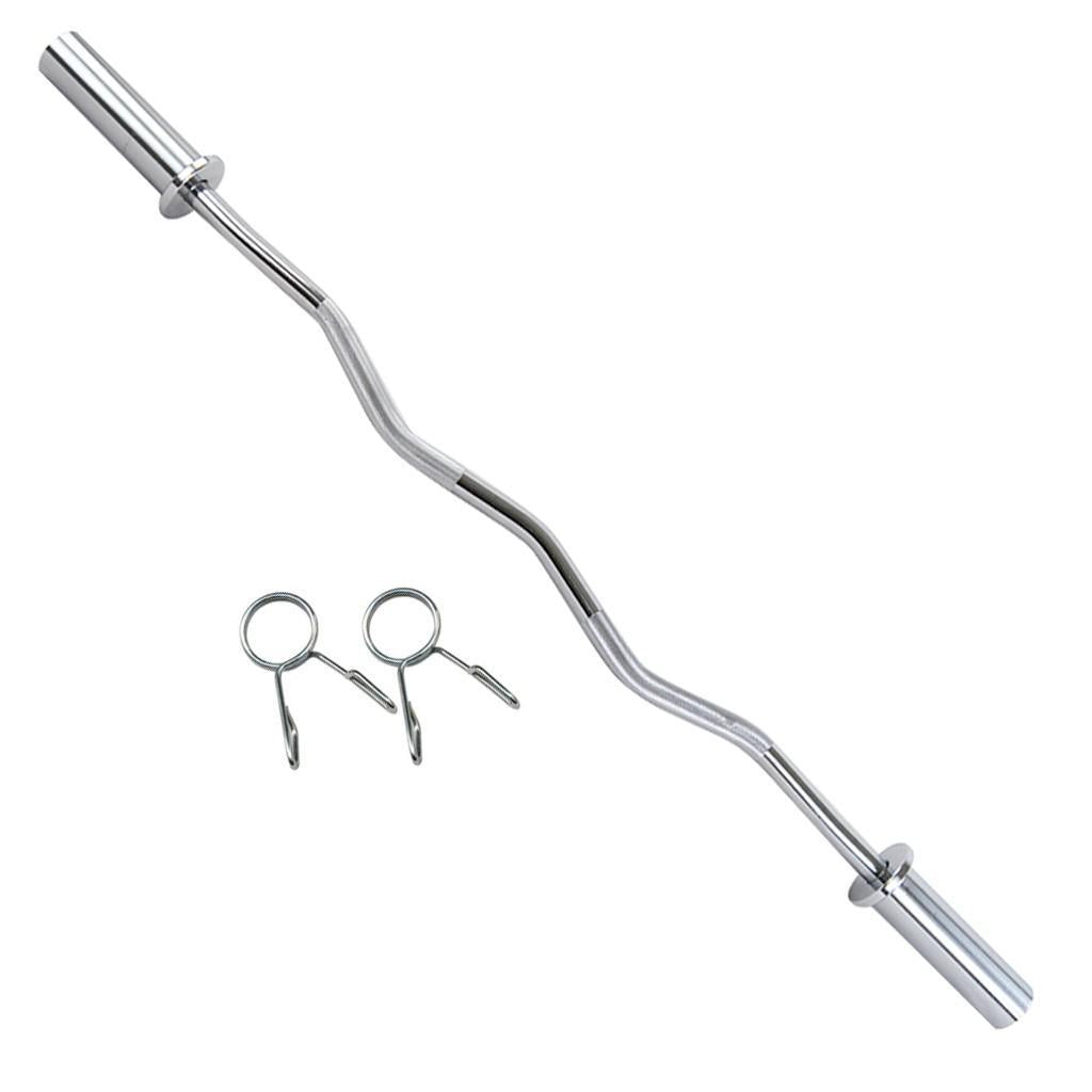 47" Bending Barbell Weightlifting Home Gym Equipment with 2 Clamps, Silver