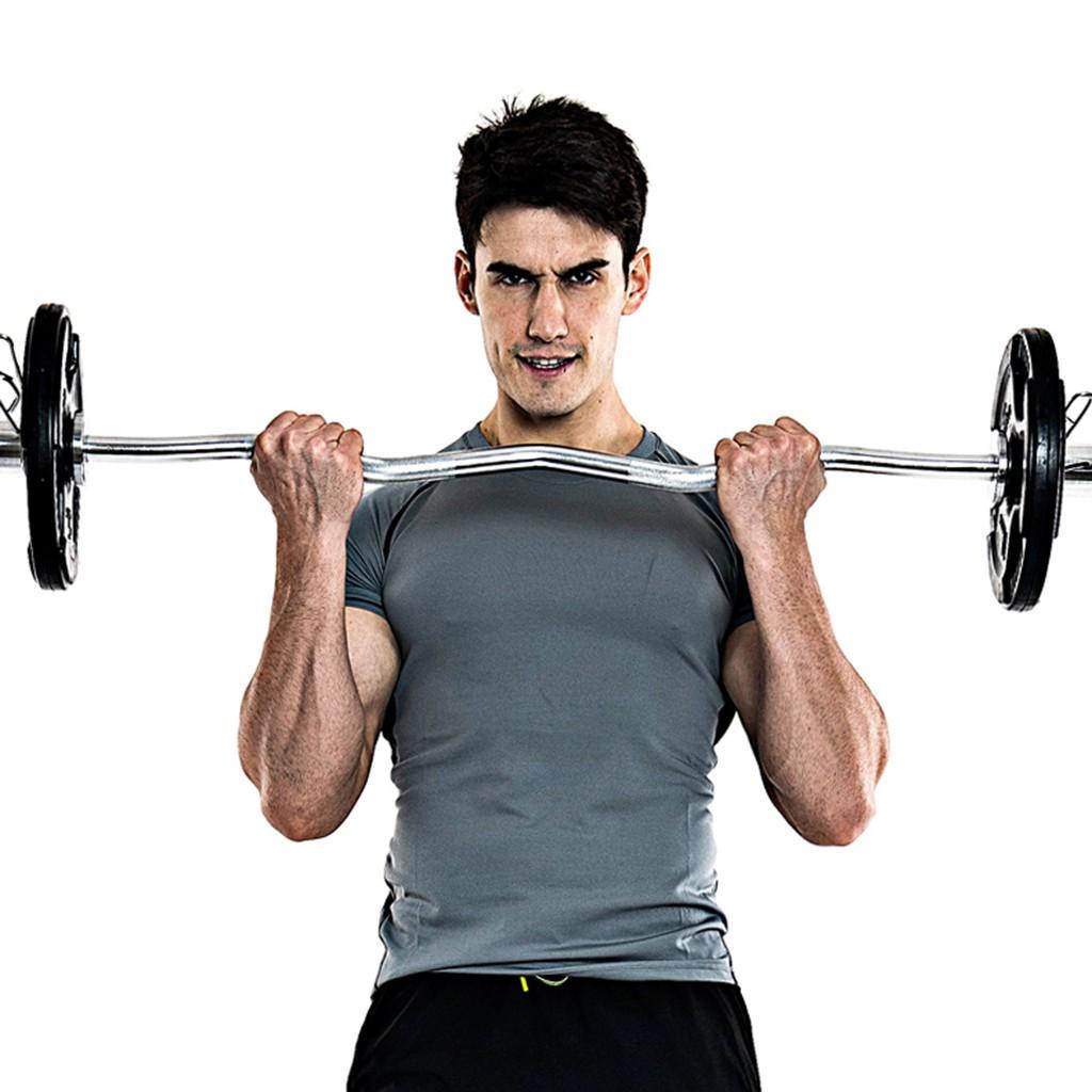 47" Bending Barbell Weightlifting Home Gym Equipment with 2 Clamps, Silver