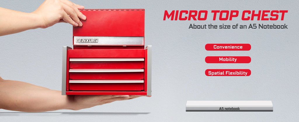 3-Drawer Rolling Red Tool Box, Heavy Duty Micro Roll Cab Steel Stackable Tool Chest with Lockable Drawers, LarCapacity Tool Cabinet for Garage, Workshop, Truck