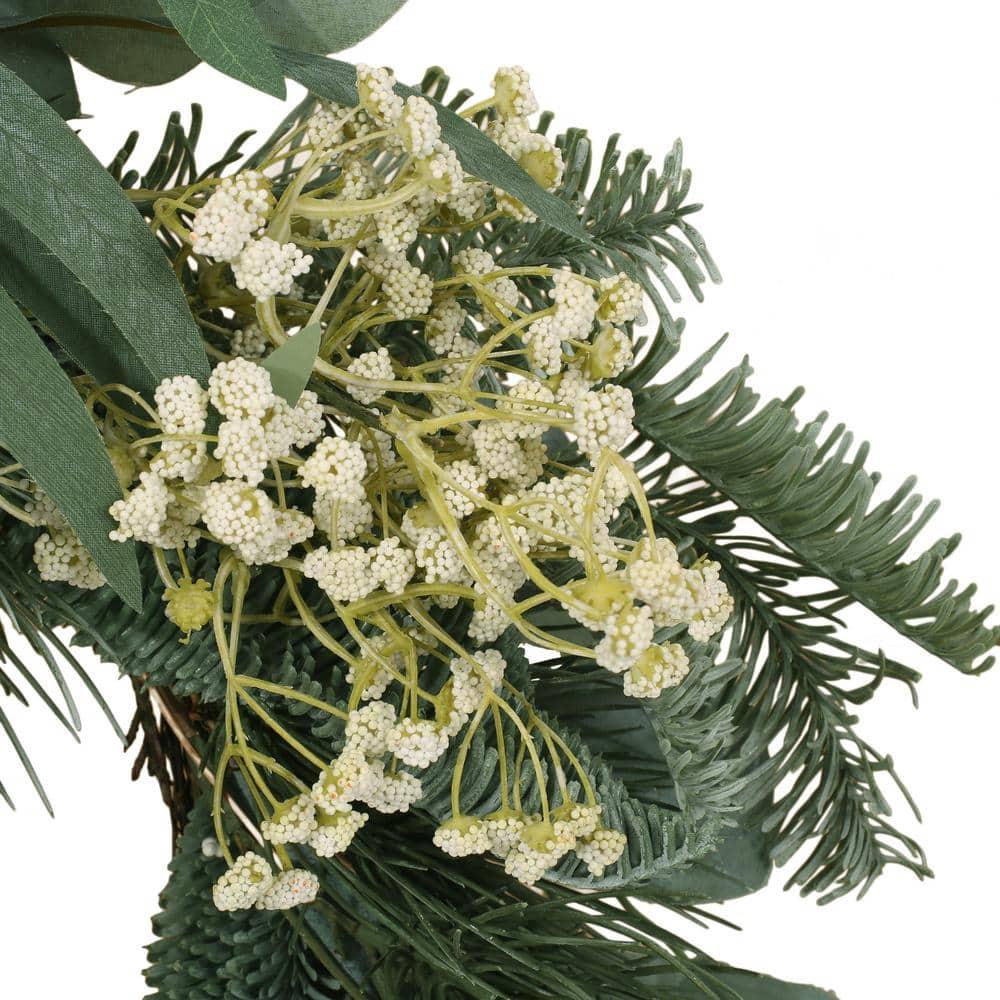 Loveren 30 in. Eucalyptus and Pine Artificial Christmas Wreath with Baby's Breath