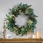 Loveren 30 in. Eucalyptus and Pine Artificial Christmas Wreath with Baby's Breath