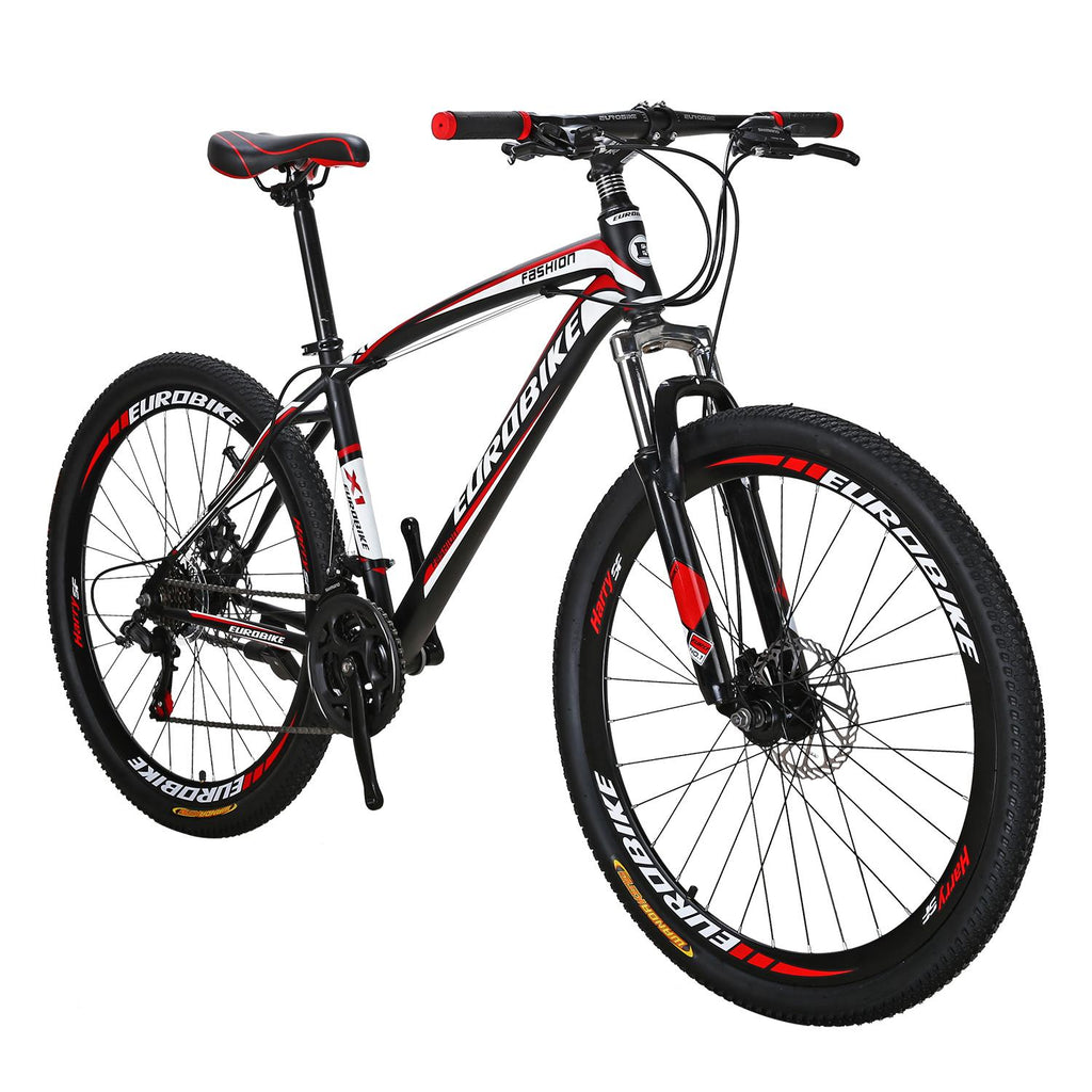 Eurobike X1 Mountain Bike 21 Speed 27.5 Inch Wheels Dual Disc Brakes bikes for Mens Front Suspension Bicycle