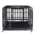 Heavy Duty Pet Dog CaStrong Metal Crate Kennel Playpen w/Wheels&amp;Tray