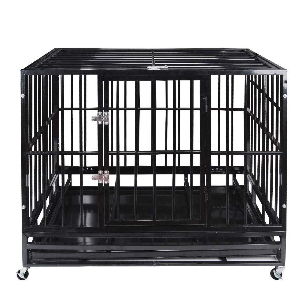 Heavy Duty Pet Dog CaStrong Metal Crate Kennel Playpen w/Wheels&amp;Tray