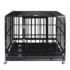 Heavy Duty Pet Dog CaStrong Metal Crate Kennel Playpen w/Wheels&amp;Tray