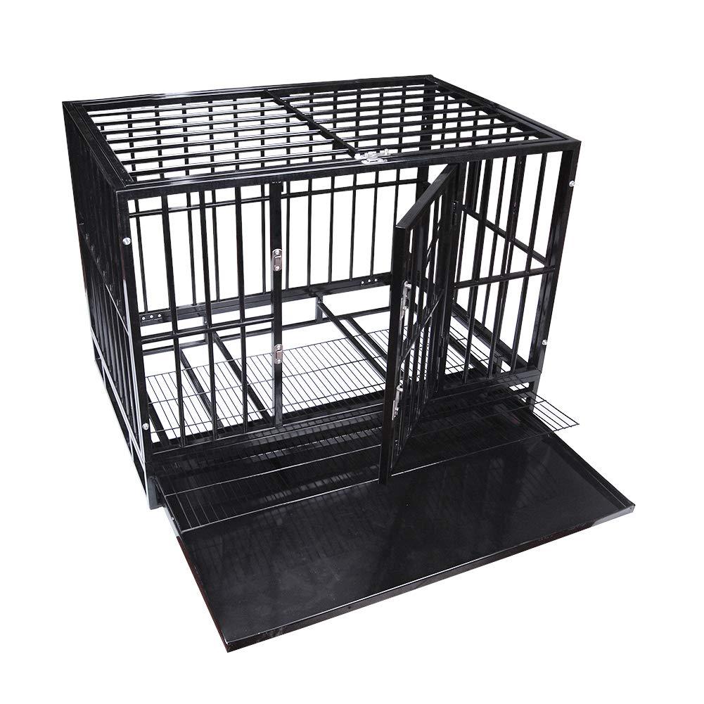 Heavy Duty Pet Dog CaStrong Metal Crate Kennel Playpen w/Wheels&amp;Tray
