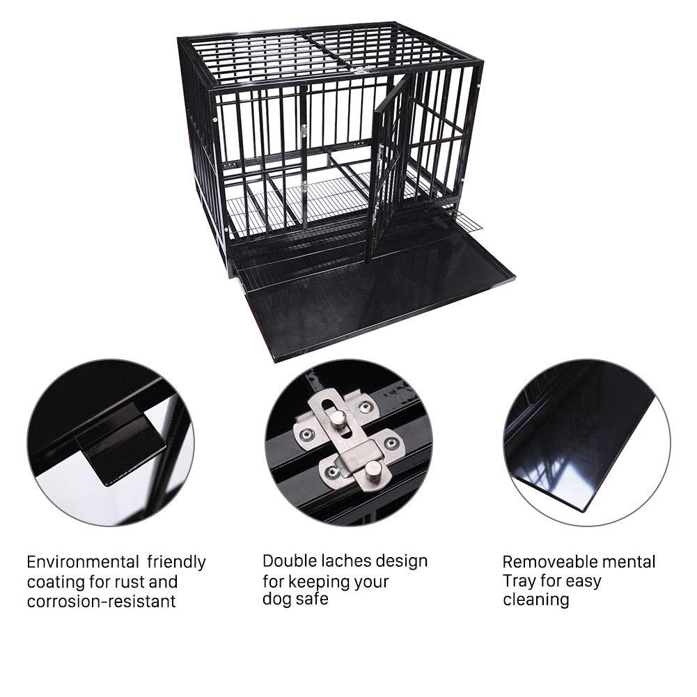 Heavy Duty Pet Dog CaStrong Metal Crate Kennel Playpen w/Wheels&amp;Tray