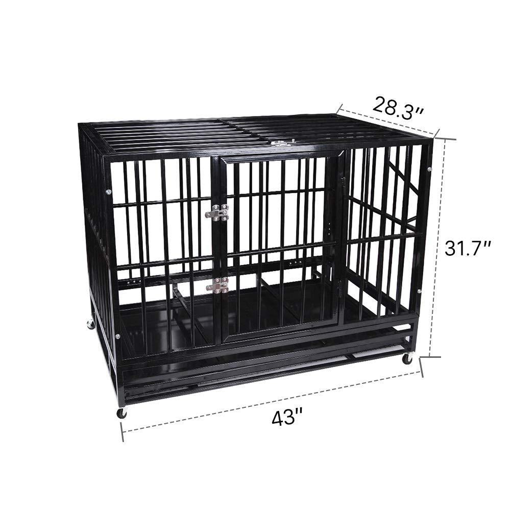 Heavy Duty Pet Dog CaStrong Metal Crate Kennel Playpen w/Wheels&amp;Tray
