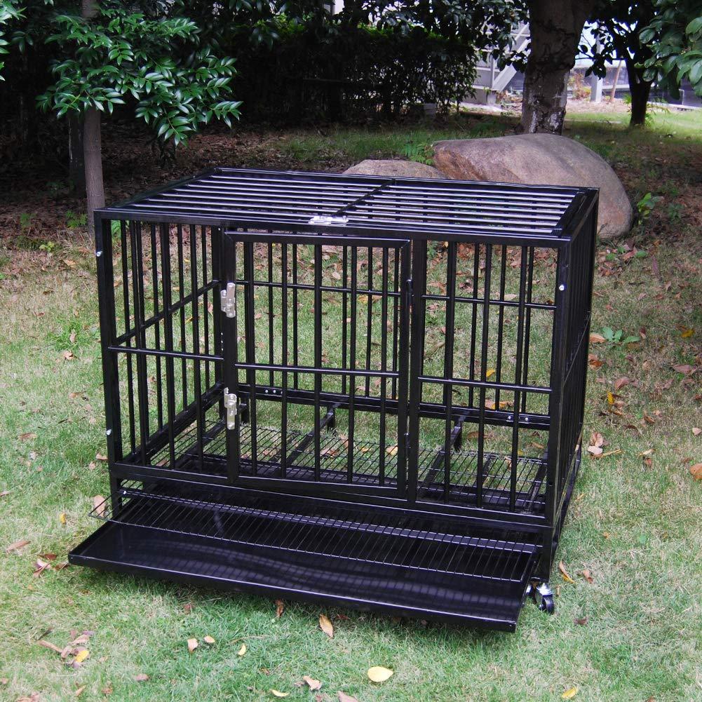 Heavy Duty Pet Dog CaStrong Metal Crate Kennel Playpen w/Wheels&amp;Tray