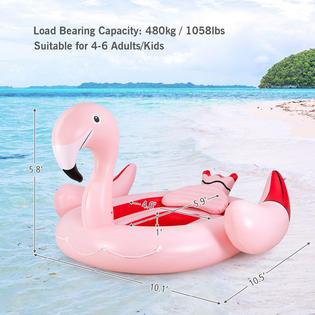 Gymax 6-Person Inflatable Bird Island Party Flamingo Floating Island Pink