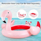 Gymax 6-Person Inflatable Bird Island Party Flamingo Floating Island Pink