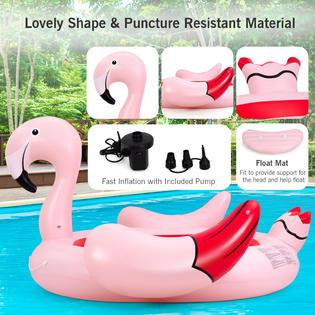Gymax 6-Person Inflatable Bird Island Party Flamingo Floating Island Pink