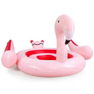 Gymax 6-Person Inflatable Bird Island Party Flamingo Floating Island Pink